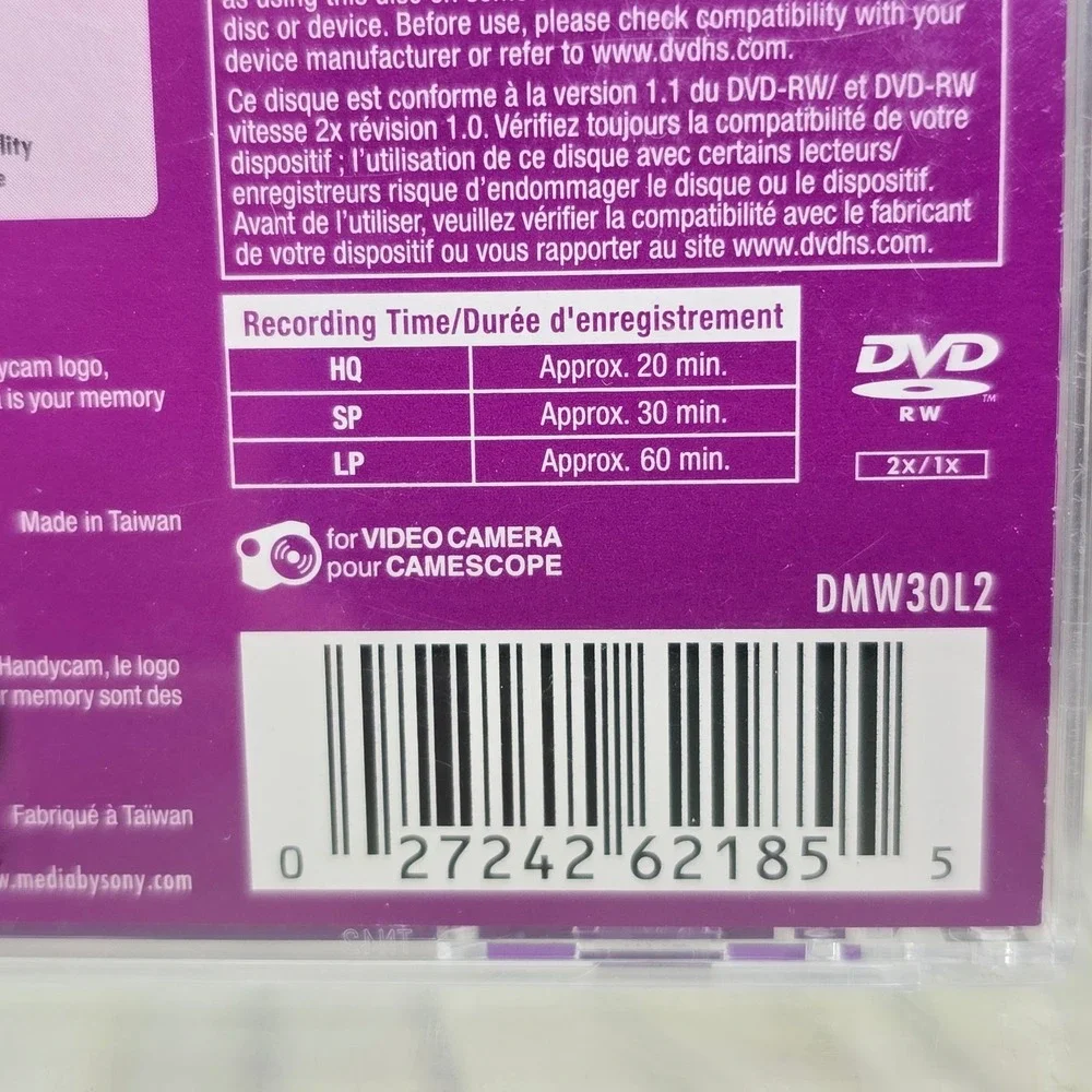 Sony Handycam DVD-RW 30min 1.4GB 8cm Blank Discs 3-Pack DMW30L2 Purple AccuCORE
